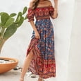 thumbnail image 6 of up to 60% off Gifts Usmixi Formal Dresses for Women Short Sleeve Square Neck Western Print Summer Maxi Dresses Puff Sleeve Ruffle Swing Vintage Beach Bohemian Dress Blue S Up to 65% off, 6 of 7