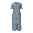 thumbnail image 5 of SMihono Women's Summer Puff Short Sleeve Button Down Maxi Shirt Dress Casual Mid-Rise Eyelet Jacquard Long Dresses Sky Blue M, 5 of 8