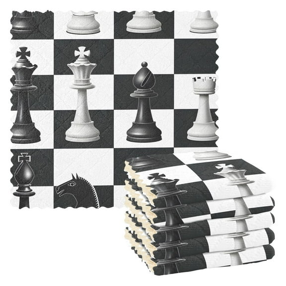 6 Packs Chess Pieces and Board Kitchen Dish Towels Soft Absorbent Dish Cloths 11"x11"