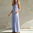thumbnail image 4 of Casual Summer Sleeveless Jumpsuit With V-Neck Button Front And Striped Pattern, Solid Loose Fit, 4 of 6