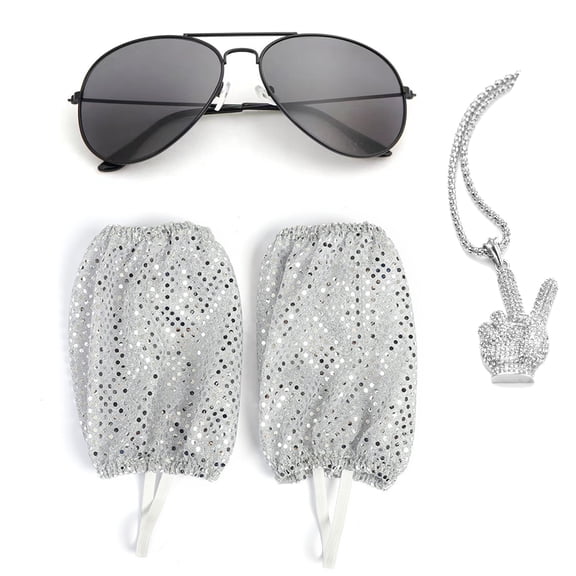 Michael Necklace Sunglasses Socks Cover Halloween Costumes Rhinestone Glove Shape Pendant Glass Set of 3