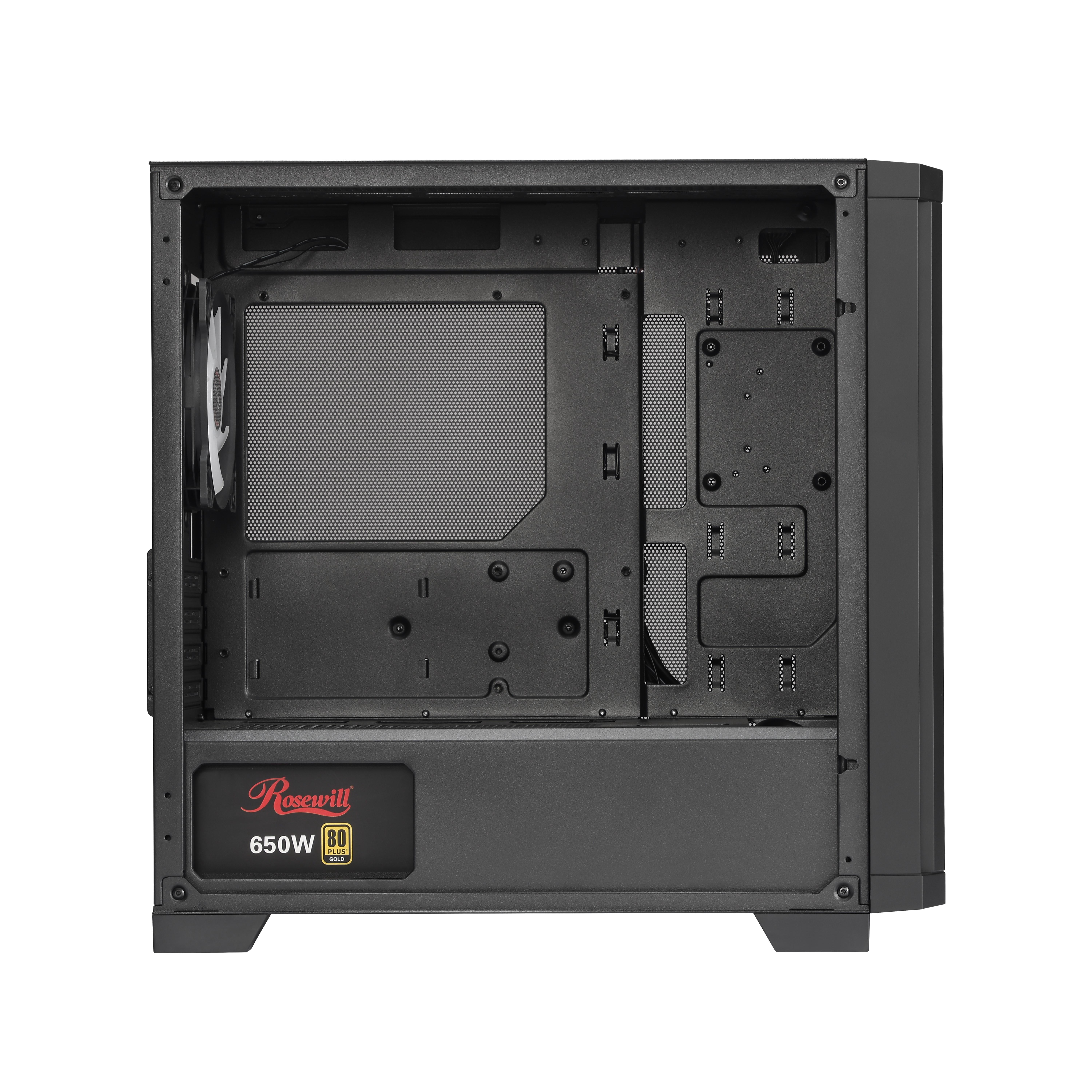 Rosewill FBM-X3 Black Micro ATX Mid Tower Case - Full Mesh Panel, High Airflow Design, 3x PWM ARGB Fans, Pre-Installed 650W 80+ Gold PSU