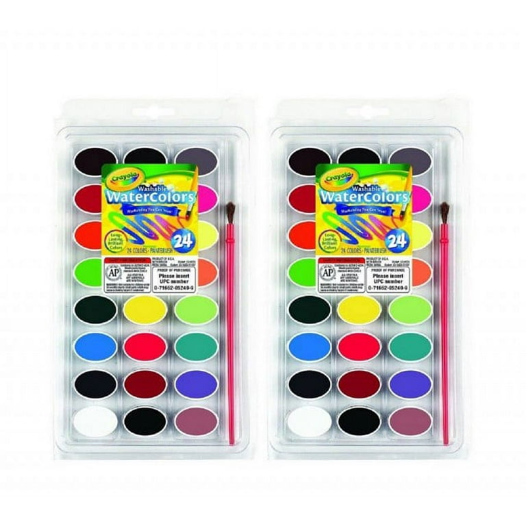 Crayola 24 Ct Washable Watercolor Pans Plastic Handled Brush (Pack Of 2)