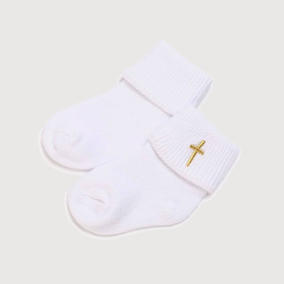 Krdevn Foldover Top Thread Detail Crew Socks, Baptism Style Breathable Blend Socks for Formal Events (Baby),0-1 Years