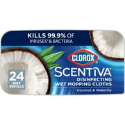 Clorox Scentiva Disinfecting Wet Mop Pads, Coconut & Waterlily, 24 Count