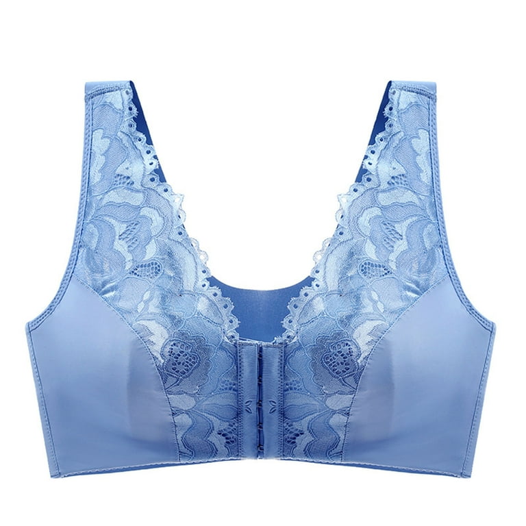 YWDJ Everyday Bras for Women Push Up Plus Size Front Closure Zip Snap Lace Front  Close Sagging Breasts Breathable Seamless Anti-exhaust Base Front Buckle  Anti Exhaust Base Solid Back Blue 95E 