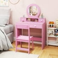 thumbnail image 3 of Patiojoy Kids Vanity Set Princess Pretend Play Vanity Table with Chair & Mirror & 4 Drawers Pink, 3 of 9