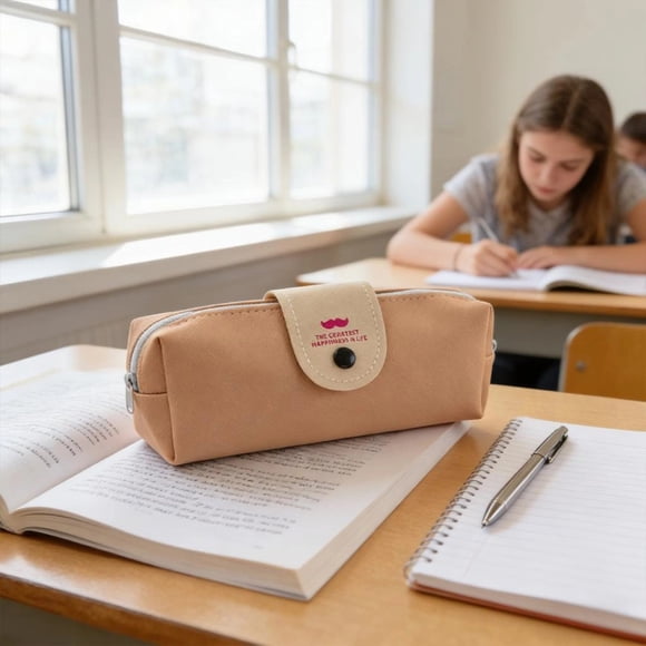 EGNMCR Grande Capacité Étudiant Cuir Papeterie Pouch Ultra-Mince Trousse à Crayons Zippée Imperméable et Portable Sac de Rangement Idéal pour l'Organisation de la Papeterie Cuir Stylo Pouch