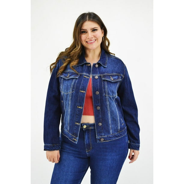 Chamarra denim clásica Tallas Extras, 6476 (Dark) azul 40 Roman Fashion CH-BAL-6476-DARK
