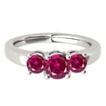 thumbnail image 2 of Mauli Jewels Rings for Women 1.80 Carat Three Stone Round Shaped Created Ruby Ring 4-prong 10K White Gold, 2 of 7