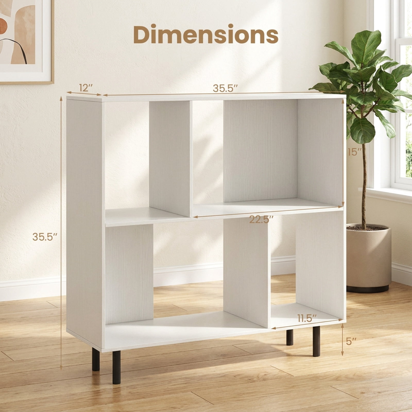 Furnibear Open Shelf Bookcase with 4 Compartments for Living Room Home Office Bedroom Display Storage Shelf, White