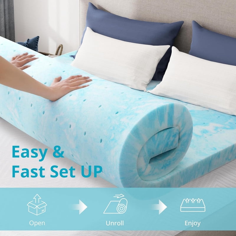 Kelno 3 Inch Memory Foam Mattress Topper with Cooling Gel Full Size Bed Comfort Supportive Bed Pad, CertiPUR-US Certified
