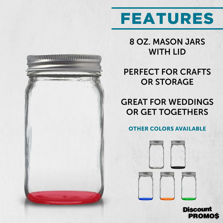 Small Mason Jars with Lids Set 8 oz. Set of 10, Bulk Pack - Glass Jars for  Overnight Oats, Candies, Fruits, Pickles, Spices, Beverages - Red