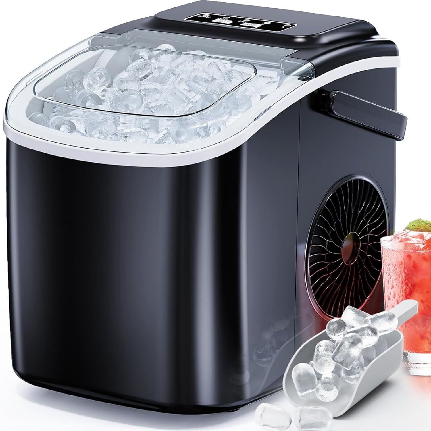 Ice Maker Countertop, Portable Ice Machine Ready in 6 Minutes with 9 Cubes 26LBS in 24H, Self-Cleaning with Ice Scoop and Basket, Two Sizes of Bullet Ice for Home Kitchen Office, Bar and Parties