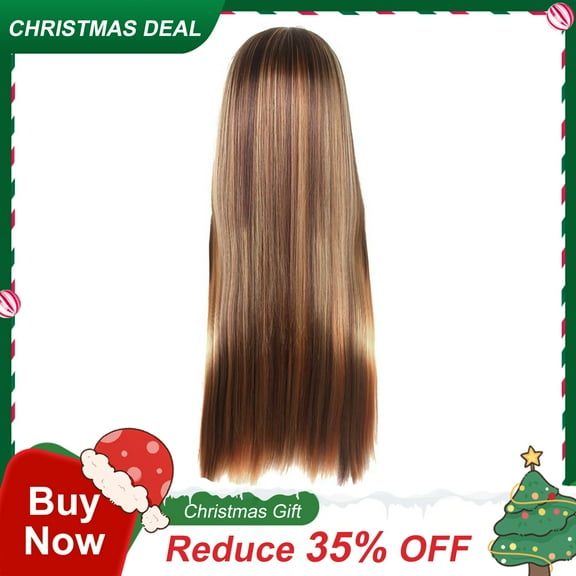 DOPI Women's Brown Highlight Ombres Human Hair Wigs Long Brazilian Hair Wigs(2Pack)