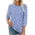 thumbnail image 2 of Ounisa Fall Summer Shirts for Women 3/4 Length Sleeve Crewneck Tops Trendy Loose Casual Printed Three Quarter Cute Blouse, 2 of 6