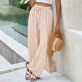 thumbnail image 6 of Lumtrix Striped Pants Women Summer Lounge Wide Leg Slacks Casual High Waist Trousers with Pockets Beige L, 6 of 7