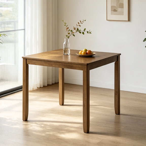 PAPROOS Wooden Dining Table, Compact Square Kitchen Table for Small Space, Solid Acacia Wood Dining Table for 4, Easy to Assemble, Oak(Table Only)