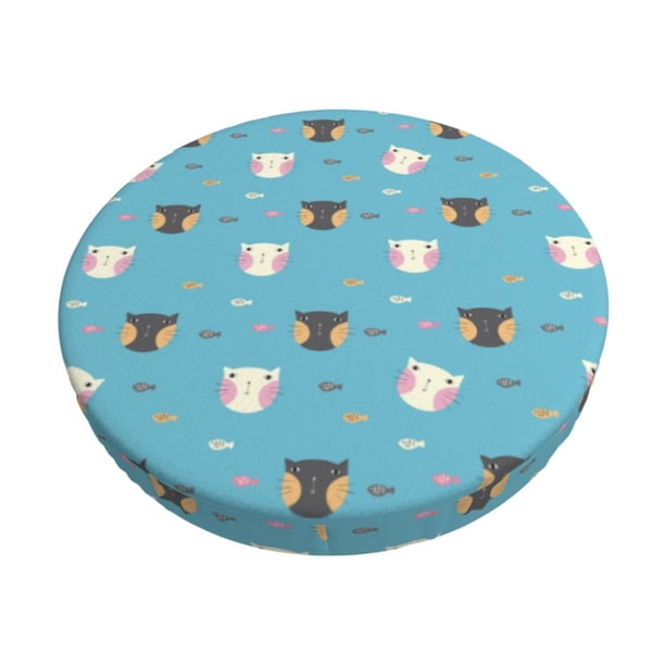 Disketp Cat Fish Funda Redonda para Taburete, Funda de Cojín para Silla de Bar Suave y Elástica-14 inch