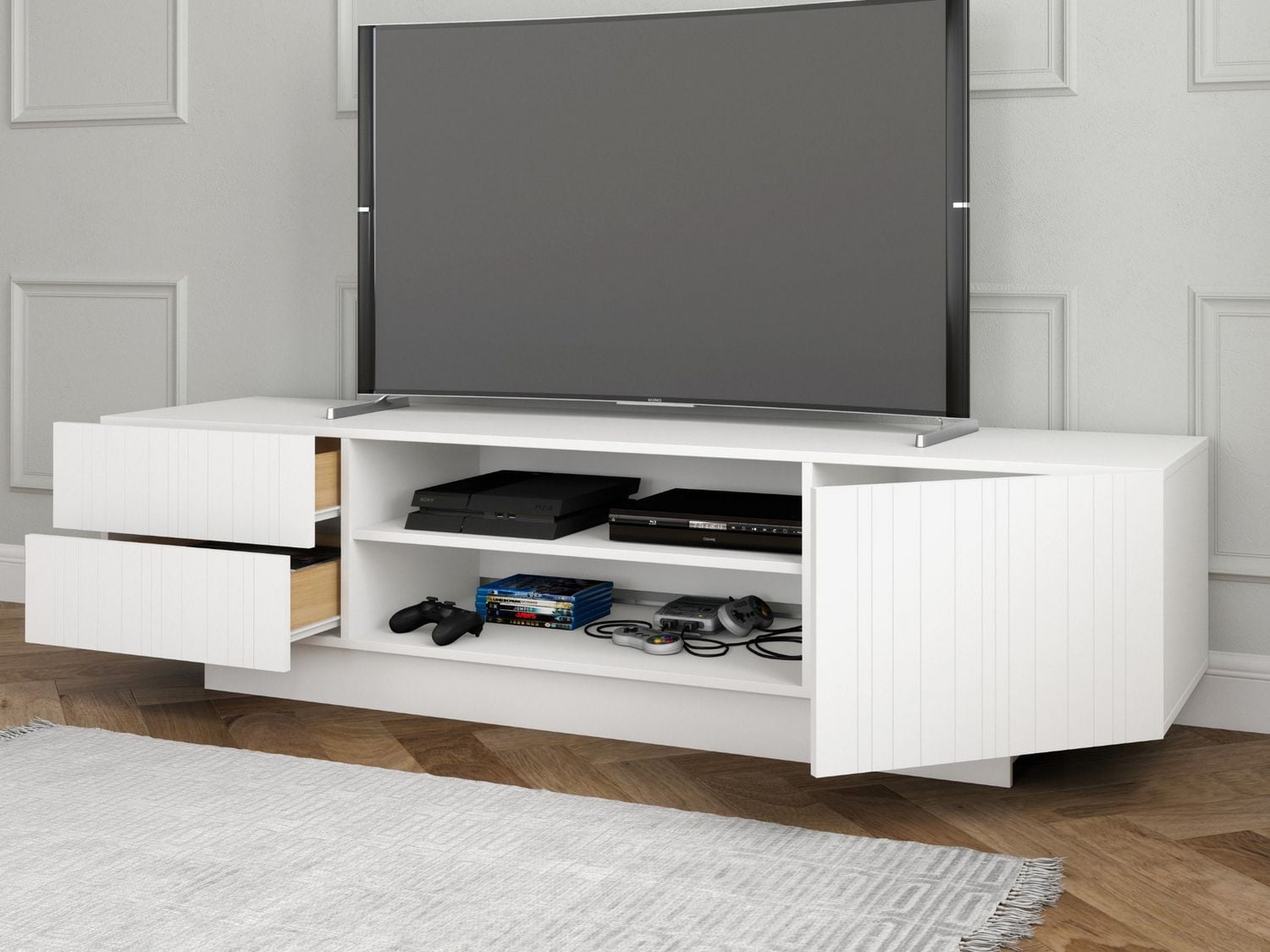 Nexera Marble 72 inch TV Stand, White