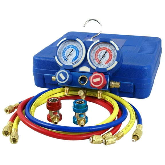 R134a R410a R22 Air Refrigeration Gauge Tool Kit With 4ft Hose Automotive AC Manifold Gauge Set Air ConditionTool With Hose Hook ,Easy to Use
