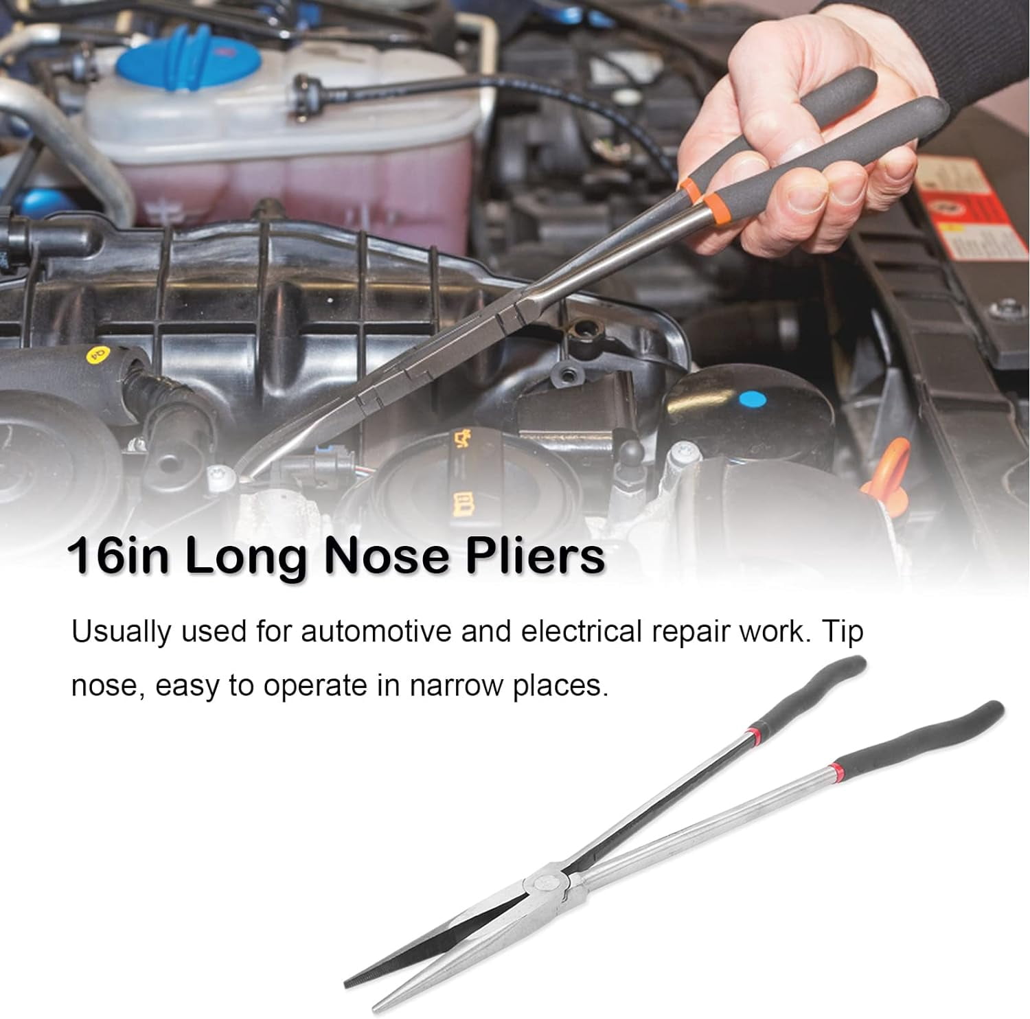 ABPETE 16in Needle Nose Pliers Extended Handle Pliers, Extra Long Handle Nose Pliers, Needle Nose Pliers with Nonslip Handle Repairing Hand Tool