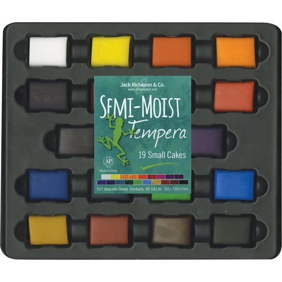 Richeson Semi-Moist Tempera Cake - Small Square 19-Color Set with Tray and Lid