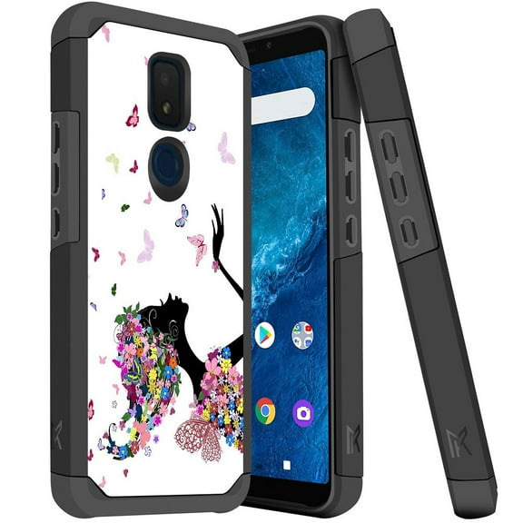ANJ  Dual Layer Shockproof Hybrid Case   [Tempered Glass] Cover for Cricket Icon 3, Splendor, AT&T Motivate 2 - Butterfly Fairy