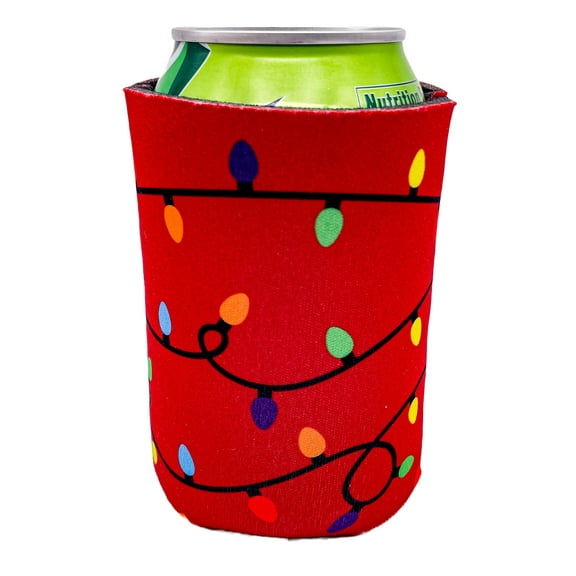 Christmas Lights Pattern Red Collapsible Can Coolie