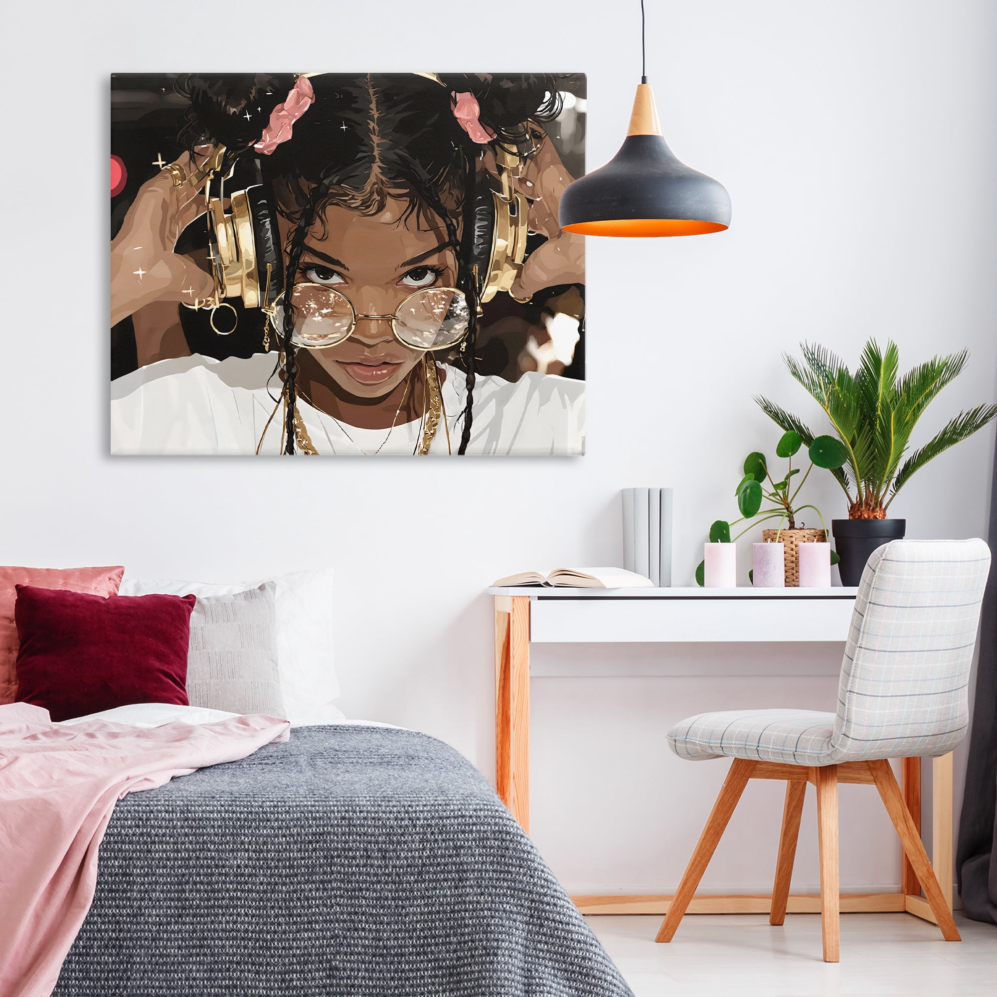 Stupell Industries Trendy Girl with Gold Headphones Canvas Wall Art, design by Franklyn Gregory