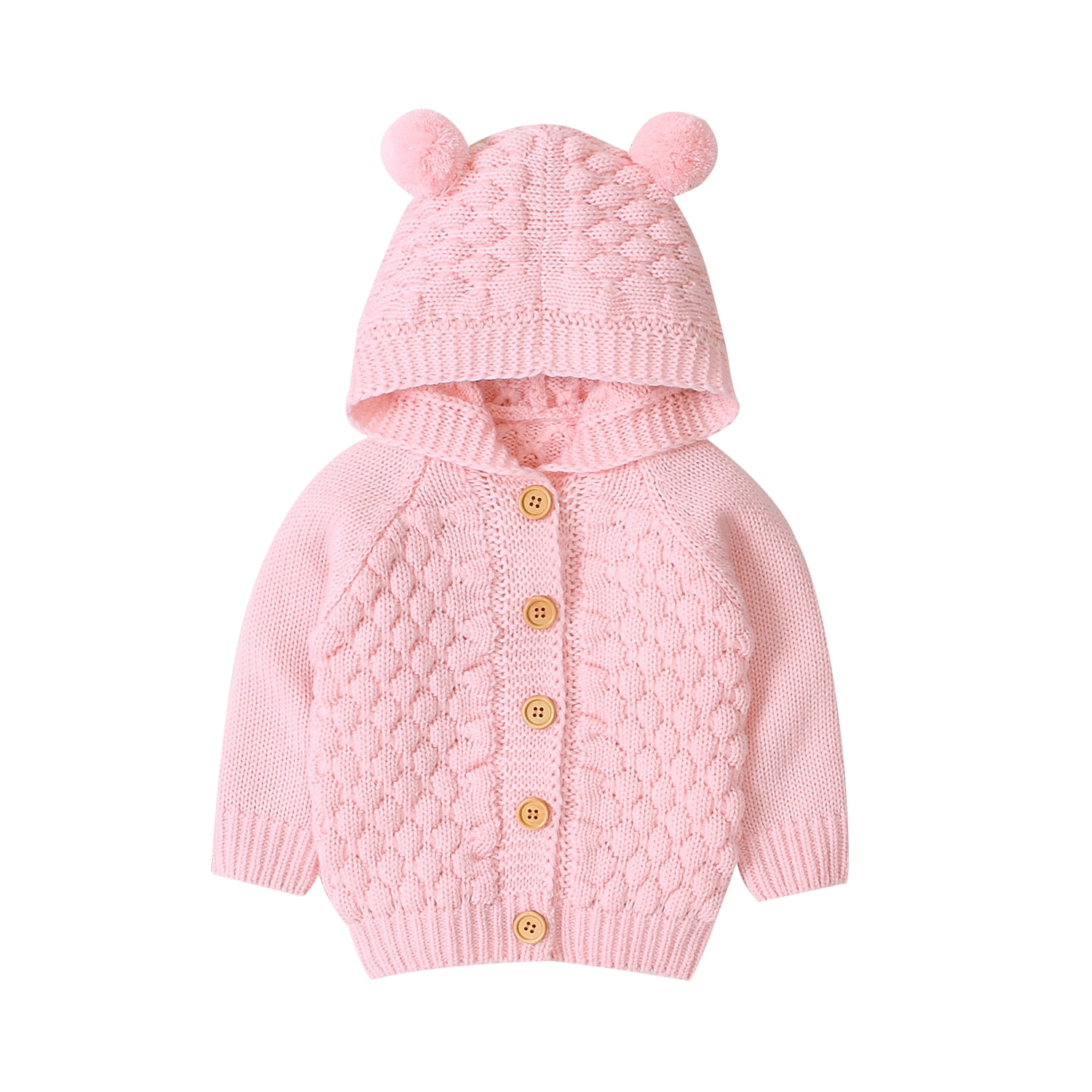 Toddler Infant Baby Girl Boy Fall Winter Cable Solid Color Knitted Hood Cardigans Jacket Outwear with Ears 