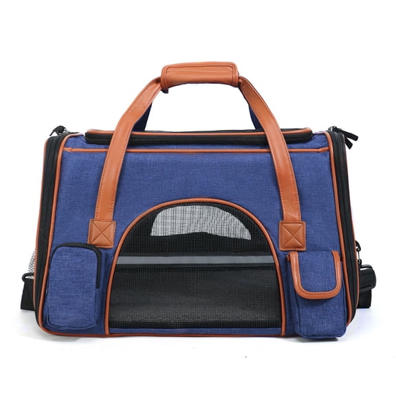 Handheld Crossbody 2 in 1 Cat Carrier Bag, Foldable Lightweight Pet Travel Carrier for Small Dogs Cats, Soft Mesh Airline Approved Tote for Outdoor Walks Vet Visits(Blue)