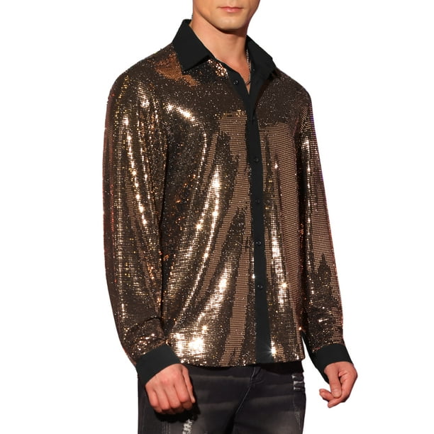 champagne gold dress shirt Men's Solid Satin Long Sleeve Dress Shirts Champagne Casual Wedding Plain Tops at Amazon Men's Clothing store