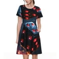thumbnail image 1 of Easygdp Cosmic Red Sparkle Dice para Vestido Transpirable de Mujer, Vestido Suelto de Manga Corta con Pliegues y Bolsillos para el Verano, 1 of 6
