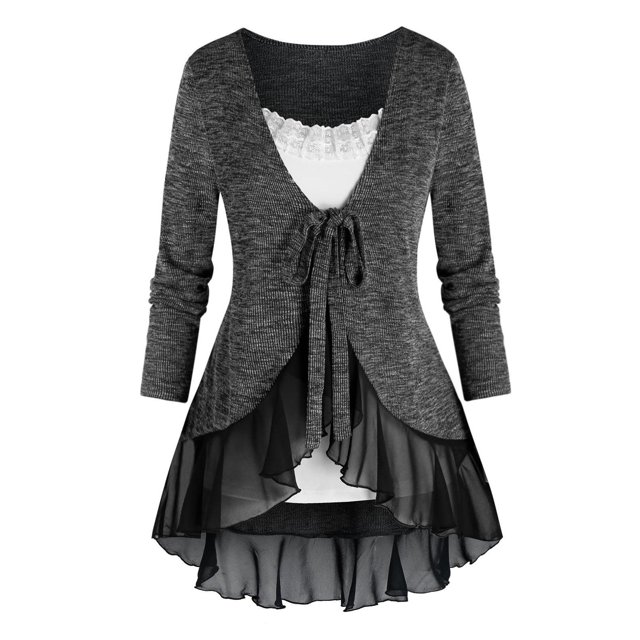 Conjunto Top Talla Extra Volantes y Cami Rosegal Mangas largas de talla grande