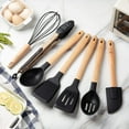 thumbnail image 3 of Collection 7 Piece Kitchen Utensil Set- Stainless Steel and Silicone Kitchen Tools with Wooden Handles- (Black), 3 of 5