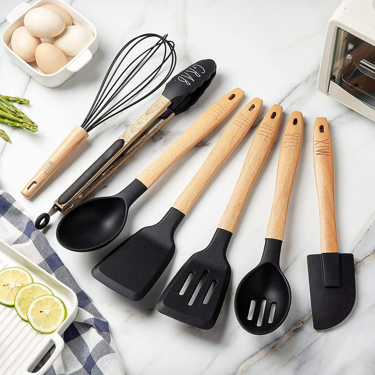 8 Piece MINI Silicone Kitchen Utensil Set- Kitchen Tools with Beechwood  Handles by Cook with Color (White)