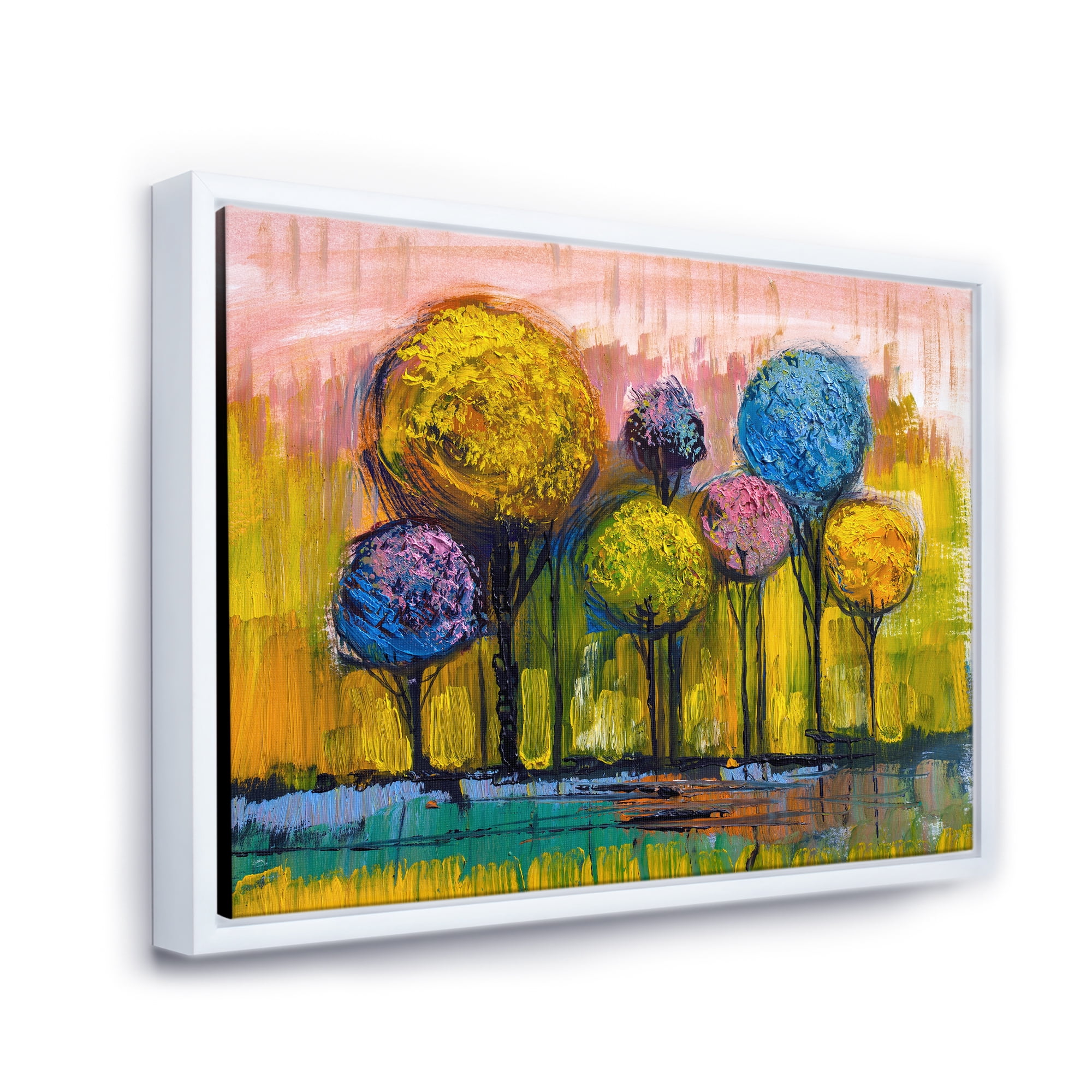 Designart 'Colourful Landscape Trees Impressionist IV' Modern Framed Canvas Wall Art Print