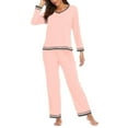 thumbnail image 3 of Women Pajamas Set Button Down Sleepwear Short Sleeve Nightwear with Long Pants Soft Pjs Set with Pockets, 3 of 4