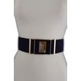 thumbnail image 5 of Women Wide Fashion Belt Midnight Blue Faux Suede Leather Gold Square Buckle S M, 5 of 6