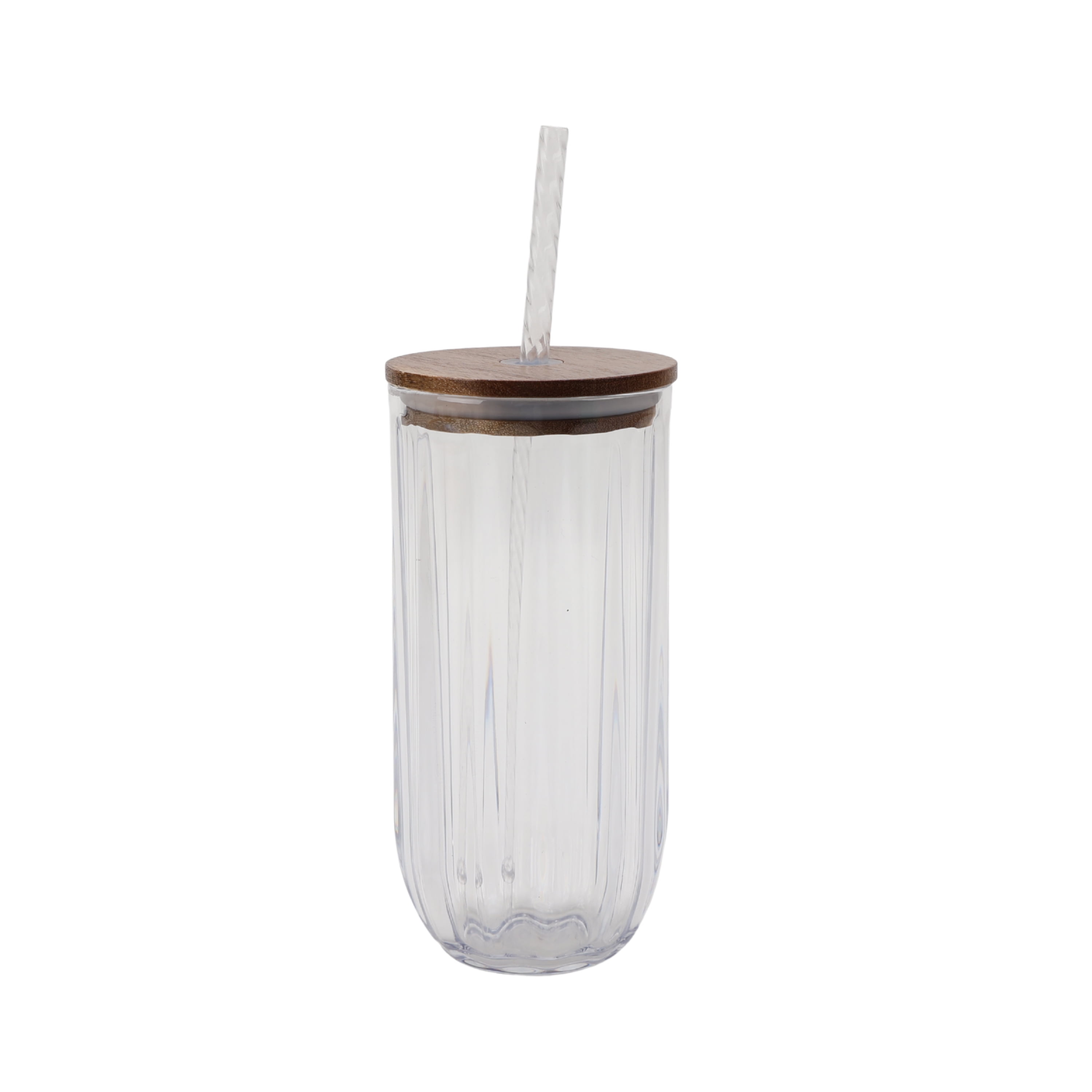 Better Homes & Gardens 2-Piece Clear Ribbed Tritan Sipper Tumbler Set with Acacia Wood Lids and Straws