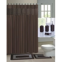19 Piece Bathroom Set 2 Rugs Mats Non Slip 1 Fabric Shower Curtain 12 Fabric Rings 4 Piece Ceramic Accesories Different Styles And Colors For Home Bath Decor Diamond Brown Teal