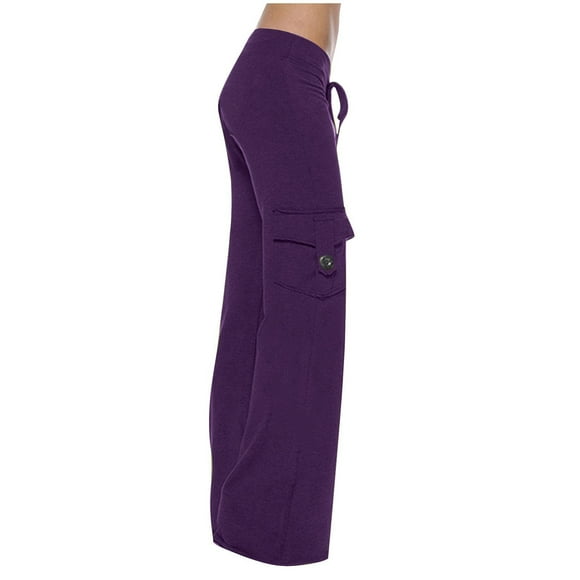 ZVAVZ Cargo Pants With Pockets,Women's High Waist Baggy Yoga Pants Trendy Workout Wide Leg Slacks Casual Baggy Bootcut Trousers on Sale Purple L