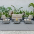 thumbnail image 2 of LeisureMod Walbrooke Modern Aluminum 5-Piece Patio Conversation Set with Outdoor Square Fire Pit Table & Side Table Tank Holder And Beige Cushions, 2 of 19