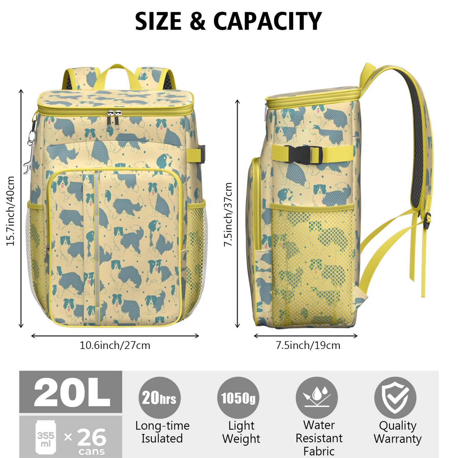 Travel Cooler Bag - Border Collie Camping Beer Cooler Backpack with Bottle Opener- Waterproof Insulated Picnic Backpacks - Cooler Bag for Beach