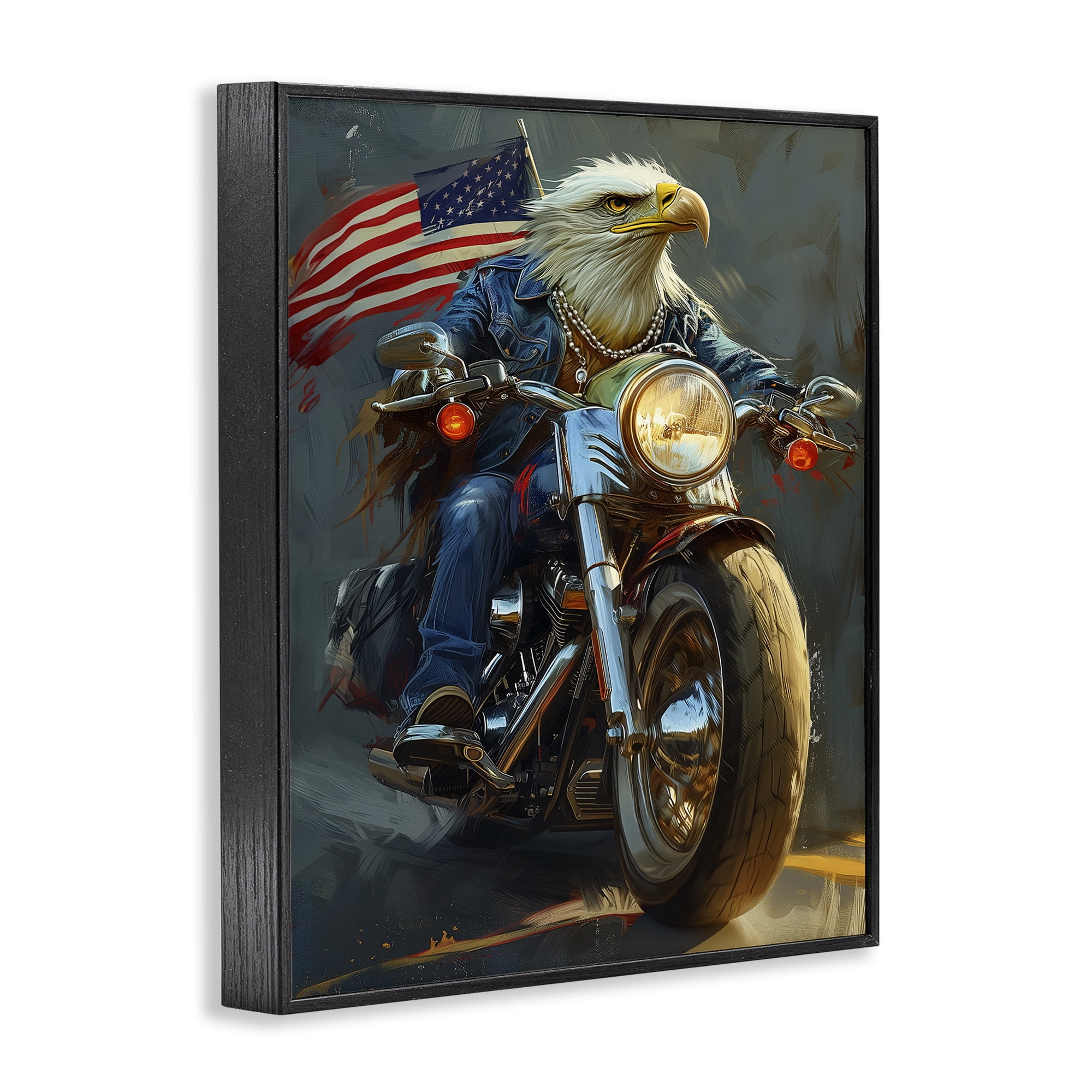 Stupell Industries Patriotic Eagle Motorcycle Transportation Painting Black Framed Art Print Wall Art, 16 x 20