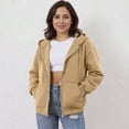 thumbnail image 4 of WTOBBY Women's Off Shoulder Zipper Hoodie Sweatshirt Fashion Clothing Casual Jacket, Modern Cropped Style with Front Pocket and Comfortable Streetwear Look,Camel L, 4 of 5