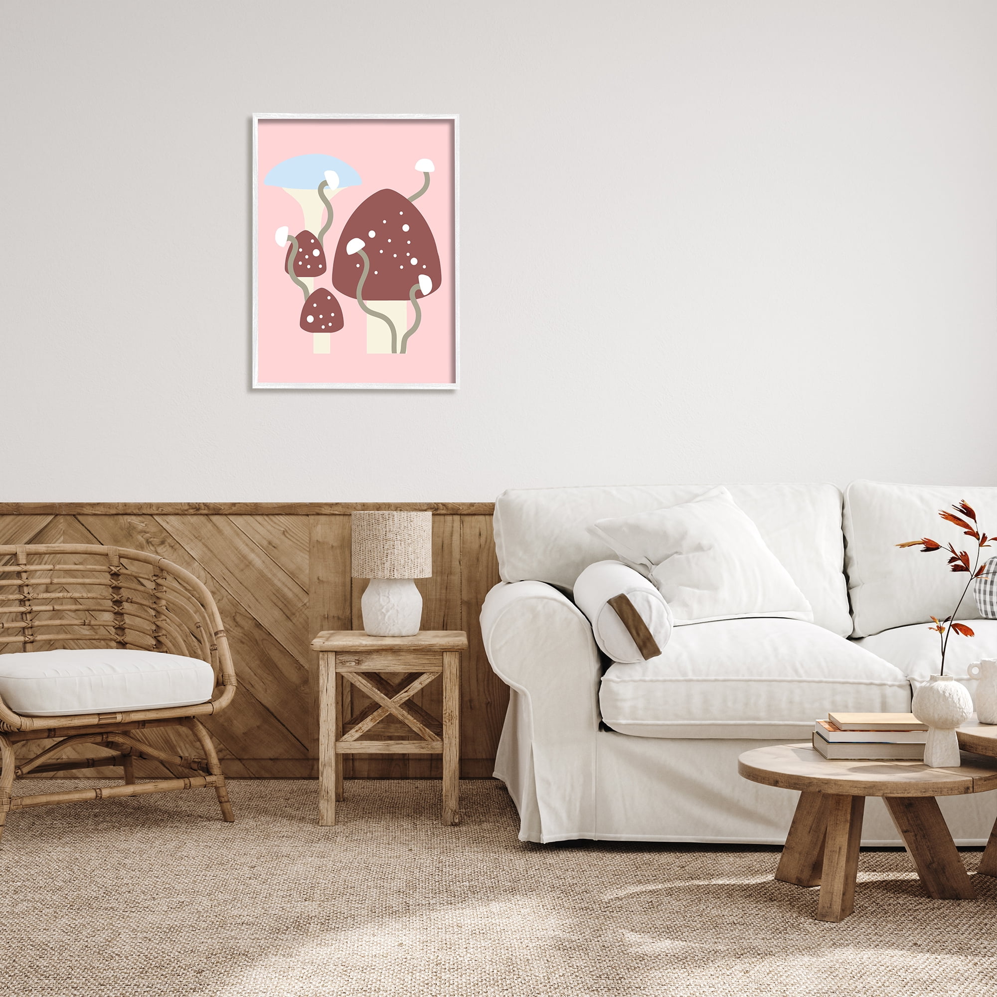 Stupell Industries Pop Mushrooms on Pink Botanical & Floral Painting White Framed Art Print Wall Art, 24 x 30