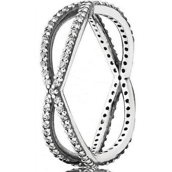 Authentic Sterling Silver Crossing Paths Stackable Ring with Clear Cubic Zirconia