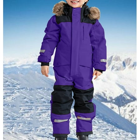 Kids Girls Boys Snowsuits Hooded Winter Outdoor Overalls Snowboarding Ski Suits Colorful Snowsuits Warm Ski Suits Thicken Jacket Winter Jumpsuits 2024 Purple 110